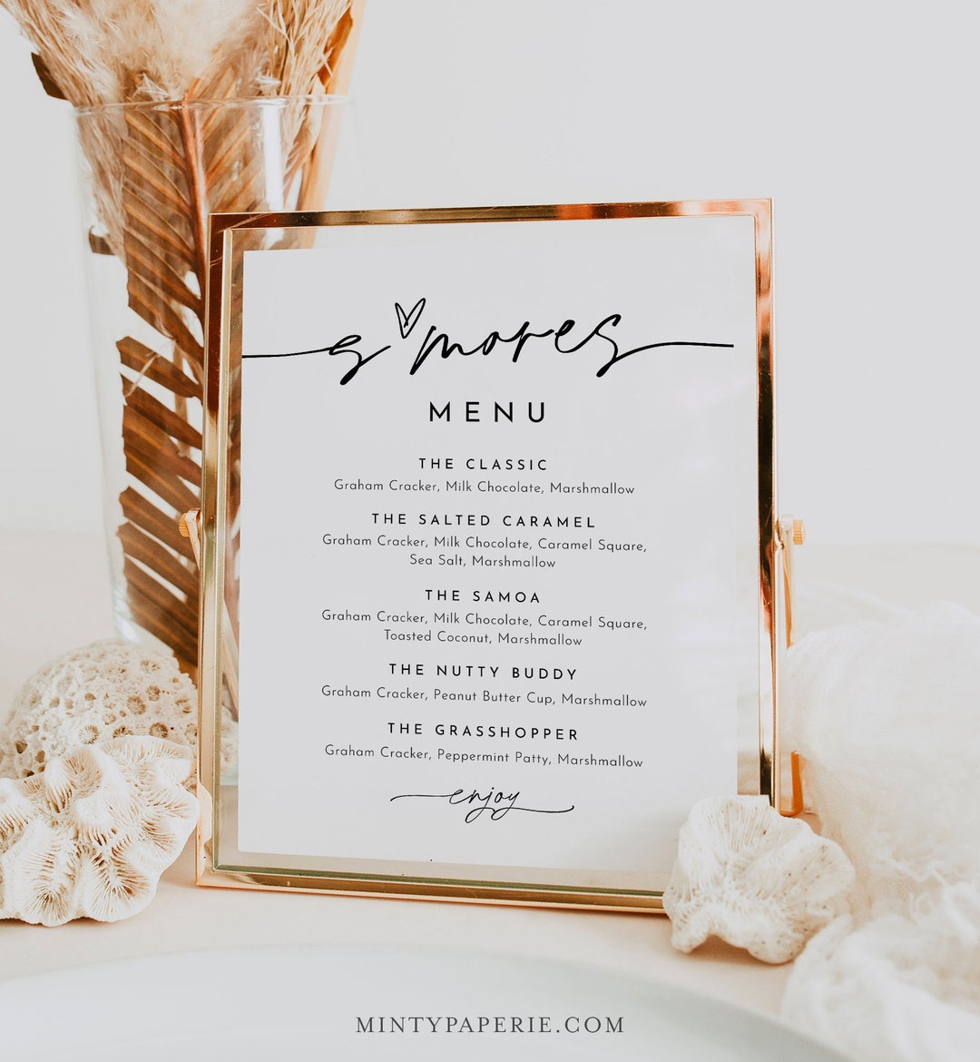 S'mores Menu, Printable Smores Bar Sign, Minimalist Wedding S'mores ...