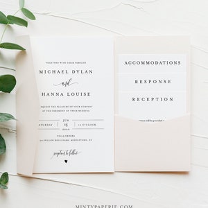 Minimalist Pocket Wedding Invitation Set, Modern Elegant Invite & Enclosure Cards, Instant Download, 100% Editable Template, Templett #008PF