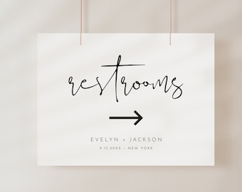 Restroom Sign, Wedding Bathroom Arrow Poster, Direction, This Way, Minimal, Instant Download, Editable Template, Templett, DIY #0031-277LS
