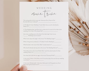 Wedding Movie Trivia Bridal Shower Game Template, Minimalist Bridal Shower Printable, Editable, Instant Download, Templett #0031-27BRG