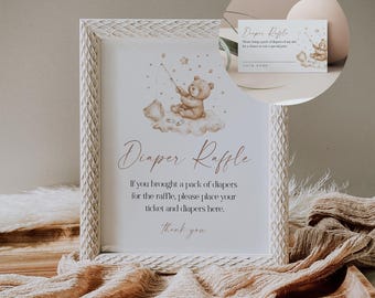 Teddy Bear Diaper Raffle Game, Printable Bearly Wait Baby Shower Diaper Raffle Insert & Sign, Gender Neutral, Editable Template #0063-20BAG