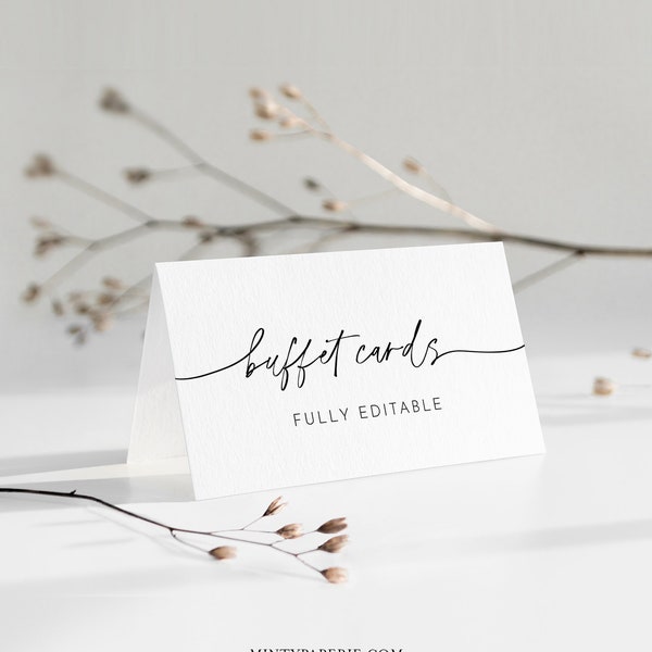 Minimalist Buffet Card Template, Food Label, Modern Wedding Buffet Printable, Instant Download, 100% Editable Text, Templett #0032-110BC