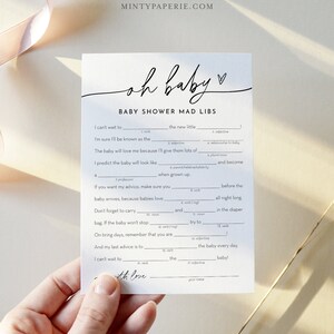 Baby Mad Libs Spiel, Minimalistisches Baby Shower Spiel, lustiges Baby Party Spiel, Printable, Instant Download, Templett #0032-32BAG