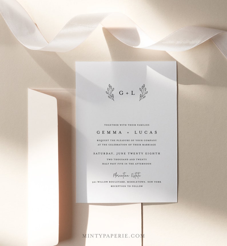 Minimalist Wedding Suite, Simple, Elegant, Clean Wedding Invitation, RSVP, Detail, Editable Template, Instant Download, Templett #095B image 3
