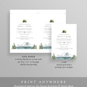 Lake Wedding Invitation Set, Lakeside, Mountain, Woodland Pine, Rustic Wedding, Editable Template, Instant Download, Templett 017A image 6