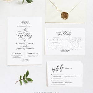 Minimalist Wedding Invitation Set Template, INSTANT DOWNLOAD, 100% Editable, Calligraphy Invite, RSVP & Detail, Printable, Templett 003A image 3