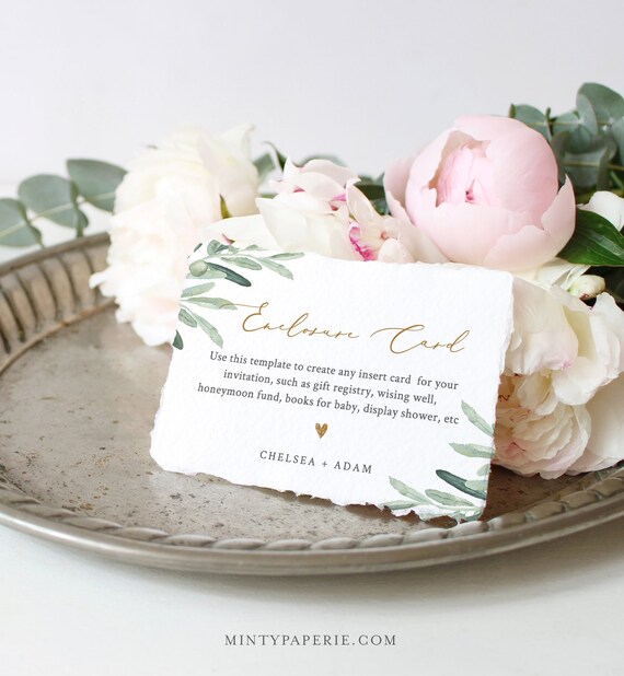 Book Request Editable Text #082-136EC Bridal or Baby Shower Details Create Any Insert Card for Wedding Greenery Enclosure Card Template