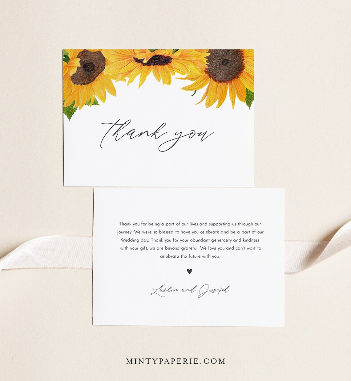 Sunflower Thank You Card Rustic Sunflower Wedding / Bridal | Etsy
