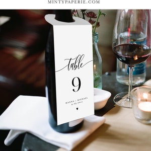 Plantilla de etiqueta de vino, número de mesa de boda para botella de vino, tarjeta de mesa DIY imprimible, descarga instantánea, 100% editable, Templett #008-103WT