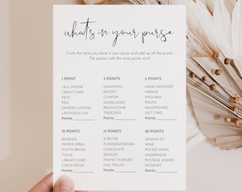 What's In Your Purse Bridal Shower, Minimalist Bridal Shower Game, Printable, Editable Template, Instant Download, Templett, 5x7 #0031-06BRG