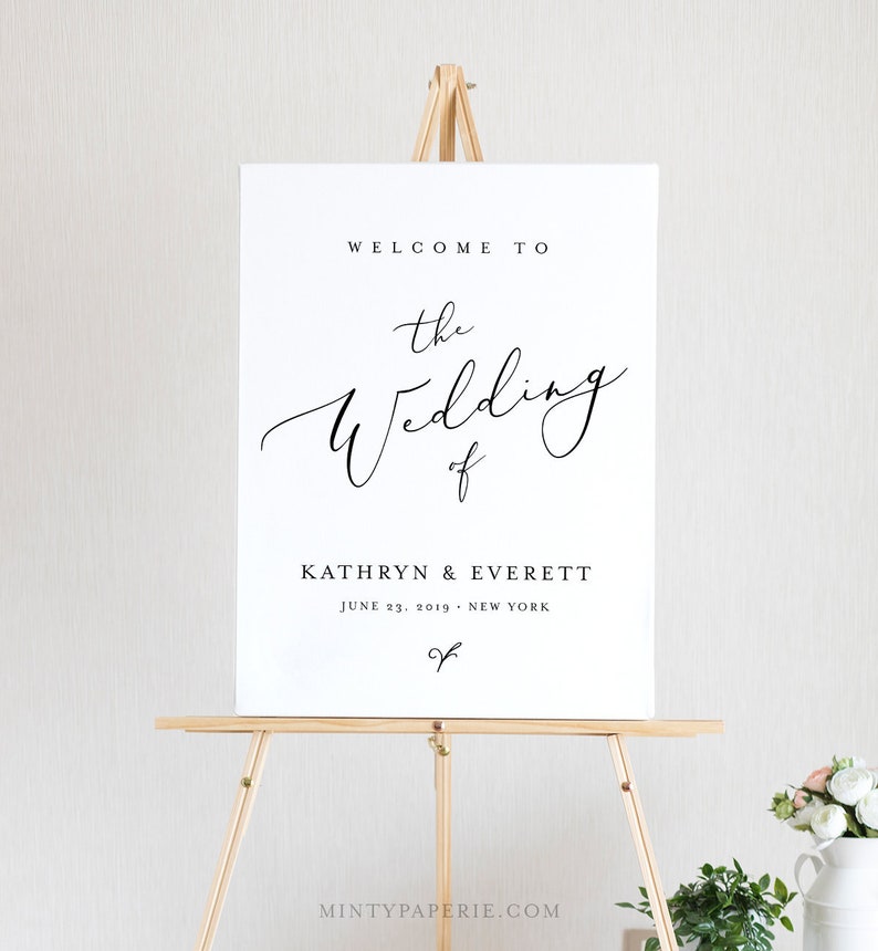 Wedding Welcome Sign Template, Instant Download, 100% Editable, Printable Minimalist Wedding Poster, Modern, Clean, Templett, DIY 045-123LS image 1