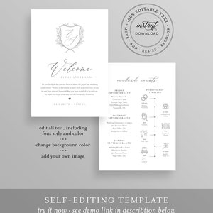 Wedding Itinerary, Welcome Letter Template, Welcome Bag Note, Order of Events, Agenda, Icon Timeline, 100% Editable, Templett 0007-154WB image 3