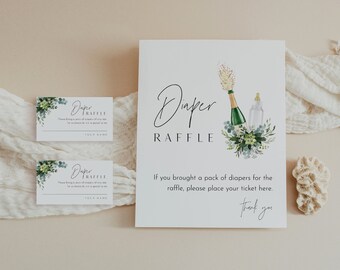 Diaper Raffle Game, Printable Poppin Bottles Baby Shower Game, Raffle Ticket Insert and Sign, Editable Template, Instant #0026C-110DR