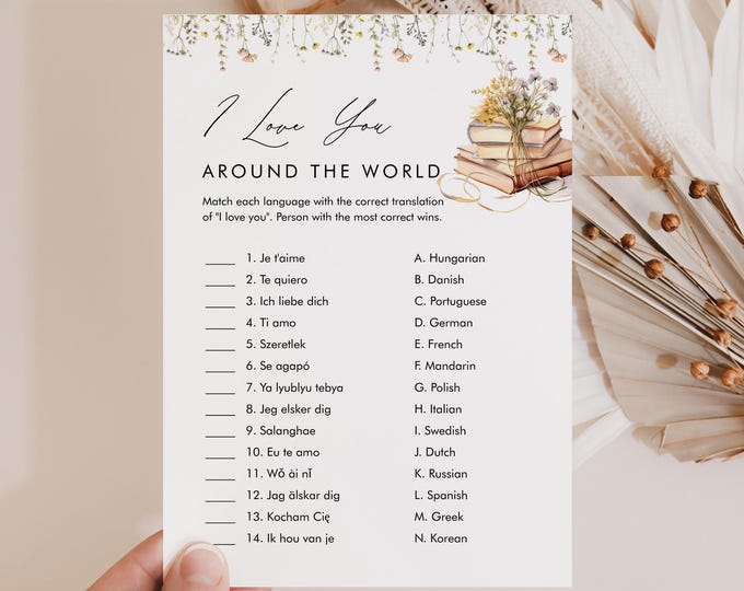I love You Around the World, Wildflower Book Bridal Shower Game, Couples Shower Game, Editable Template, Instant Download #0066-23BRG