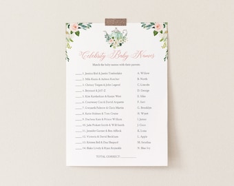 Celebrity Baby Name Game, Printable Baby Shower Game, Tea Party Baby Name Game, Editable Template, Instant Download, Templett #085-180BASG