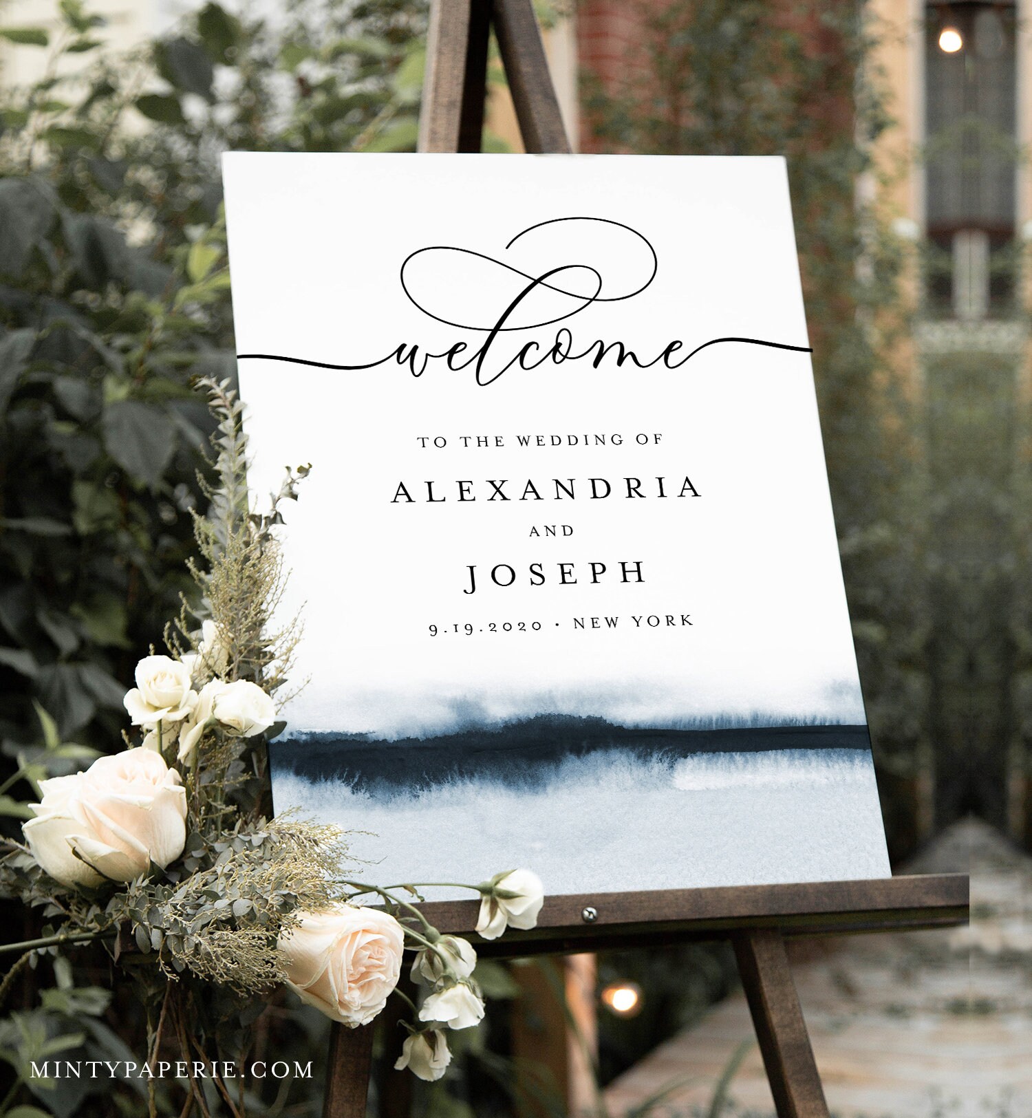 Watercolor Welcome Sign Template, Printable Wedding or Bridal Shower Sign,  Instant Download, Editable, Elegant Modern, Templett #093A-192LS