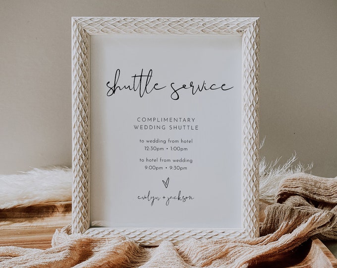 Shuttle Service Wedding Sign, Minimalist Transportation Sign, Trolly, Editable Template, Printable, Instant Download, Templett  #0031-42S