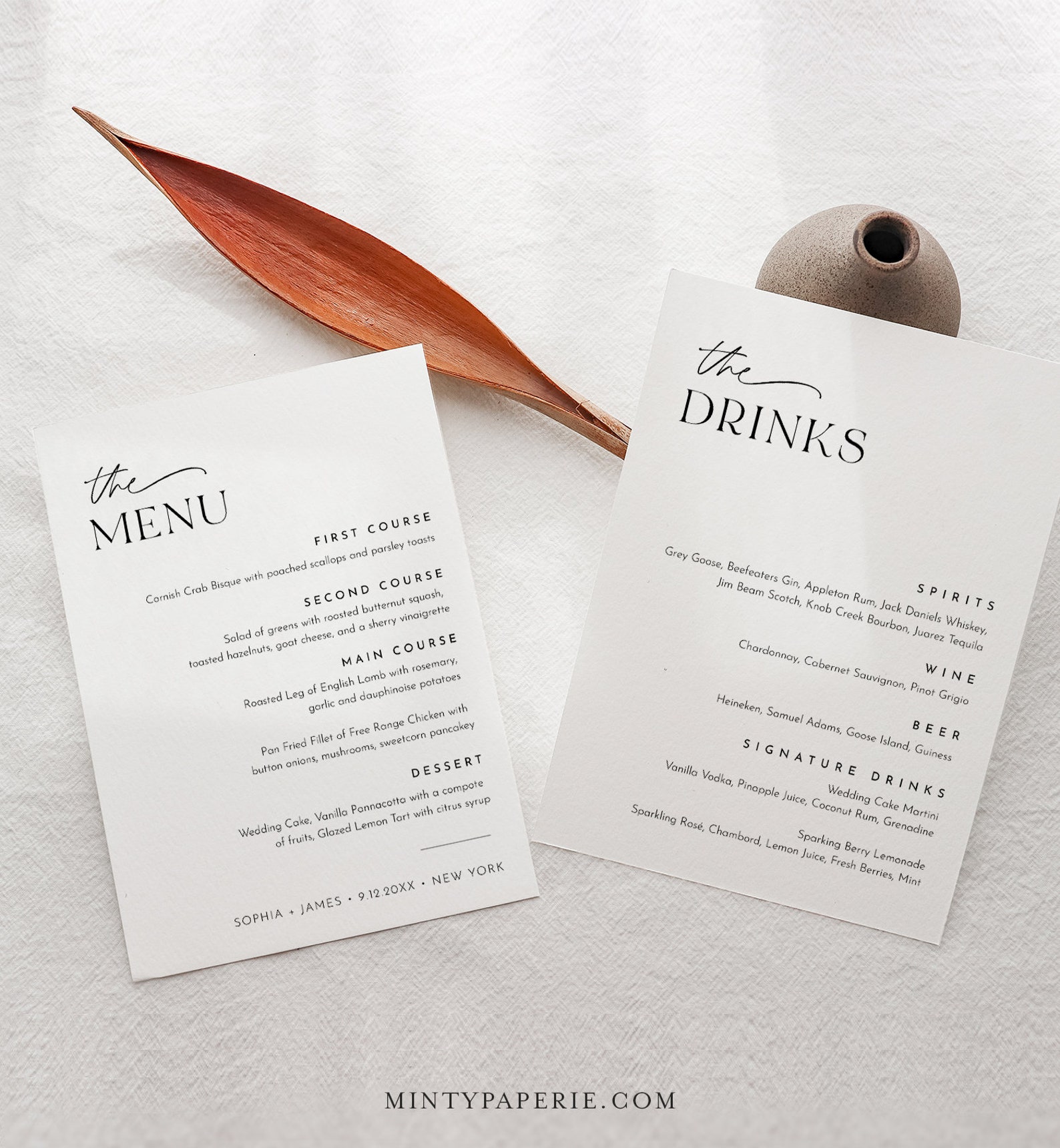 Dinner and Drink Menu Template Printable Modern Wedding Etsy
