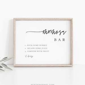 Momosa Bar Sign & Tag, Minimalist Baby Shower Mimosa Sign, Bubbly Bar, Editable Template, Printable, Instant Download, Templett  #0009-19S