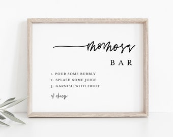 Momosa Bar Sign & Tag, Minimalist Baby Shower Mimosa Sign, Bubbly Bar, Editable Template, Printable, Instant Download, Templett  #0009-19S