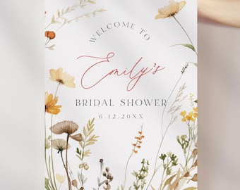 Wildflower Bridal Shower Welcome Sign, Floral Bridal Shower Sign, Editable Template, Instant Download, 18x24, 24x36 #0067-368LS
