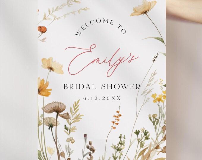 Wildflower Bridal Shower Welcome Sign, Floral Bridal Shower Sign, Editable Template, Instant Download, 18x24, 24x36 #0067-368LS
