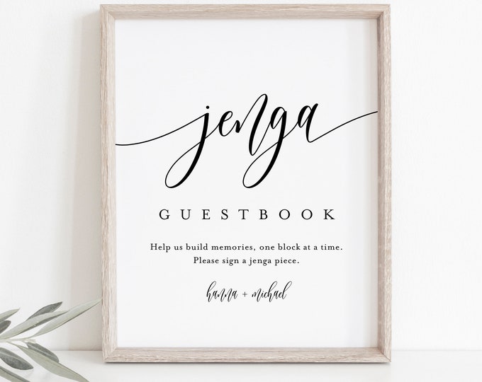 Jenga Guestbook Sign, Editable Template, Printable Guest Book, Minimalist Wedding Tabletop Sign, Instant Download, Templett 8x10 #008-38S