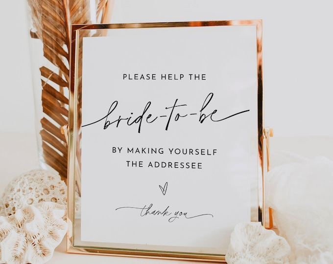 Address the Envelope Sign, Write Your Address, Minimal Bridal Shower, Help the Bride, Editable Template, Instant, Templett, 8x10 #0032-29S