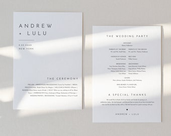 Minimalist Wedding Program, Fan or Flat Program, Modern & Simple Order of Service, Editable Template, Instant Download, Templett #094-427WP