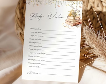 Wishes For Baby Card, Advice for Baby, New Chapter Story Book Baby Shower, Gender Neutral, Editable Template, Templett, 5x7 #0066-29BAG
