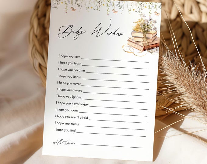 Wishes For Baby Card, Advice for Baby, New Chapter Story Book Baby Shower, Gender Neutral, Editable Template, Templett, 5x7 #0066-29BAG