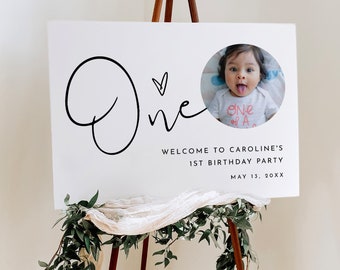 1st Birthday Party Sign, Welcome Sign, First Year Baby Sign, One Birthday Poster, Editable Template, Instant, Templett #0031-312LS
