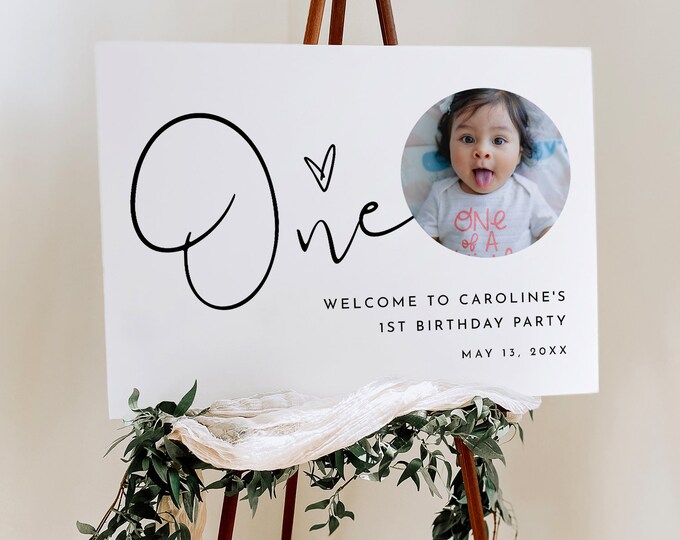 1st Birthday Party Sign, Welcome Sign, First Year Baby Sign, One Birthday Poster, Editable Template, Instant, Templett #0031-312LS