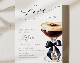 Love is Brewing Bridal Shower Invitation Template, Espresso Martini with Bow, , Instant Download, Editable, Templett #0070-366BS