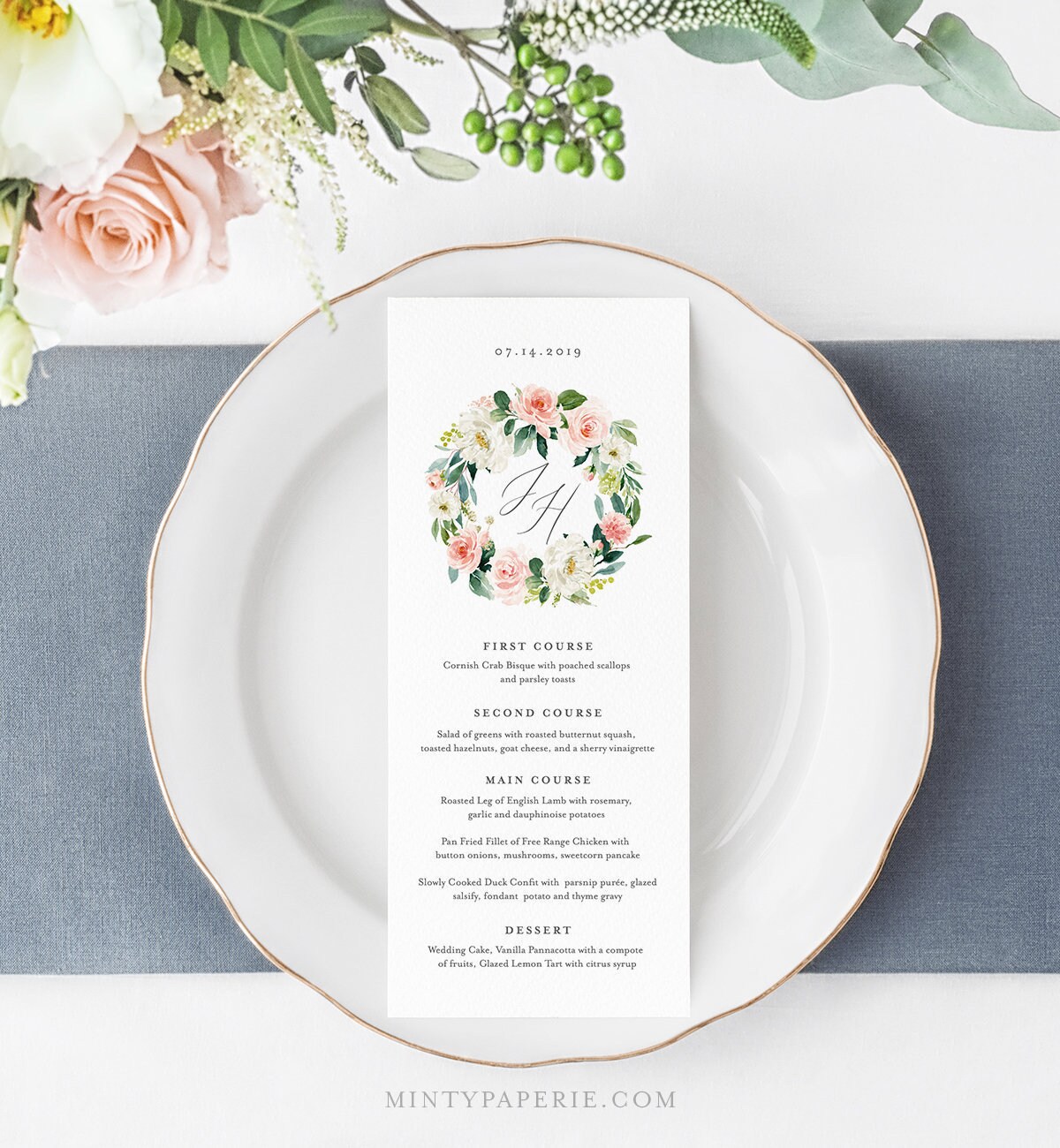 Menu Template Instant Download Printable Dinner Menu
