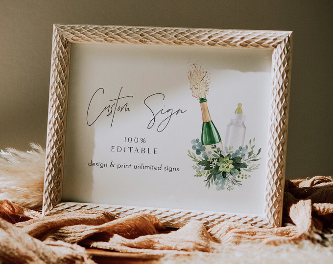 Baby Shower Custom Sign Template, Poppin Bottles Baby Table Top Sign, Welcome Sign, INSTANT DOWNLOAD, Templett, 5x7, 8x10 #0026C-200CS