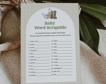 Baby Word Scramble Game, Printable Baby Word Puzzle, Locally Grown Baby Shower Game, Gender Neutral, Editable Template, Instant #0059-14BAG
