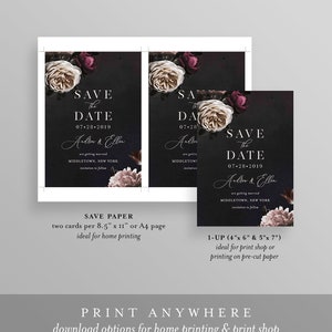 Save the Date Template, Moody Floral, Purple & Cream Floral Wedding Date Card, Instant Download, 100% Editable Text, Templett, DIY 009-143SD image 5