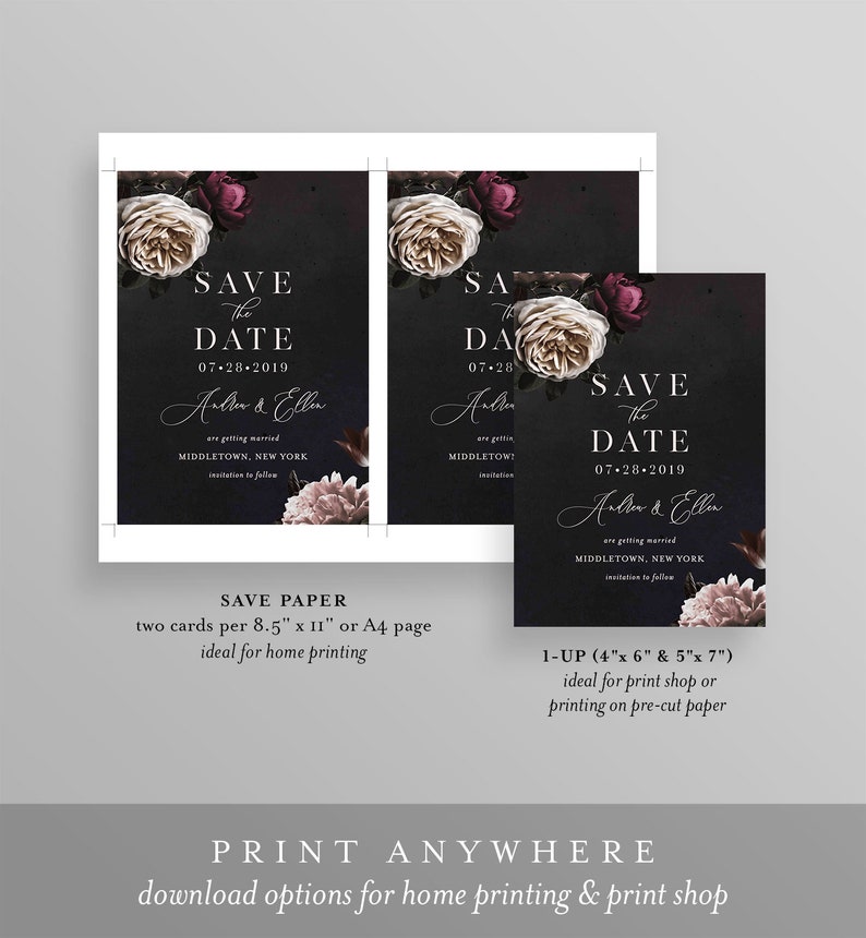 Save the Date Template, Moody Floral, Purple & Cream Floral Wedding Date Card, Instant Download, 100% Editable Text, Templett, DIY 009-143SD image 5