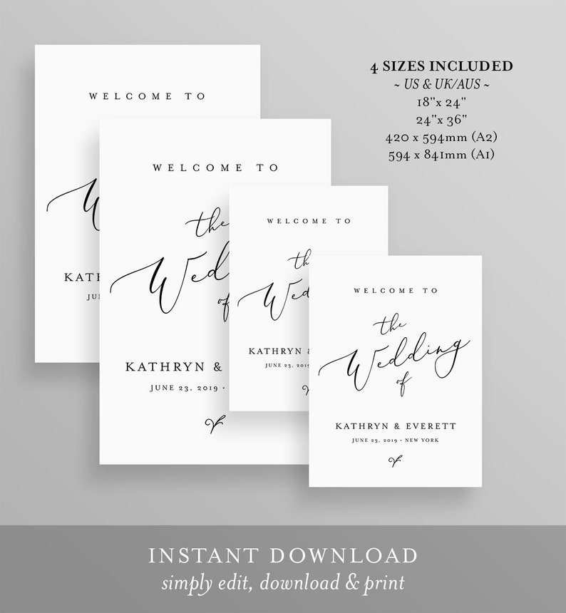 Wedding Welcome Sign Template, Instant Download, 100% Editable, Printable Minimalist Wedding Poster, Modern, Clean, Templett, DIY 045-123LS image 2