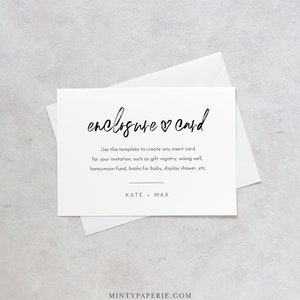 Moderne Skript Beilage Karte, minimalistische Hochzeitseinladung, Baby Shower Beilage, bearbeitbare Details & Info, Sofort Download #090-161EC