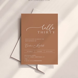 Boho 30th Birthday Invitation, Minimal Terracotta Thirty Birthday Party Invite, Earthy, 100% Editable, Instant Download, Digital #029-106BD
