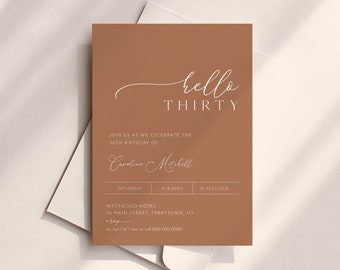 Boho 30th Birthday Invitation, Minimal Terracotta Thirty Birthday Party Invite, Earthy, 100% Editable, Instant Download, Digital #029-106BD