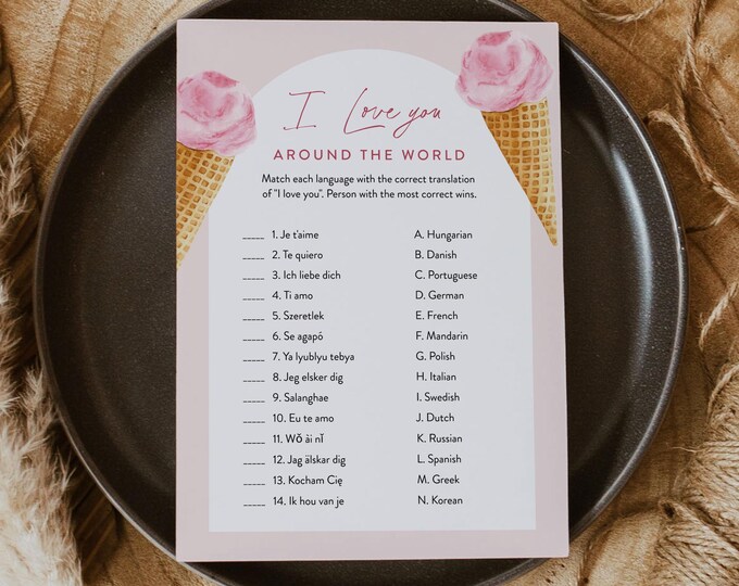 I love You Around the World, Bridal Shower Game Template, Ice Cream Couples Shower Game, Editable Template, Instant Download #0035-23BRG