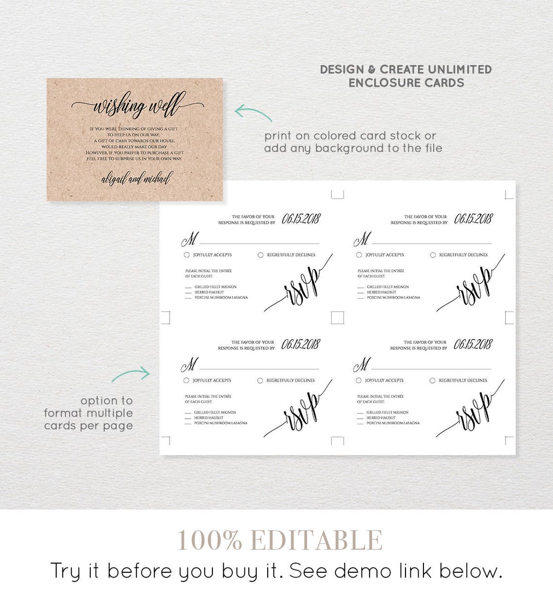 Enclosure Card Template Printable Insert Card Editable File Etsy