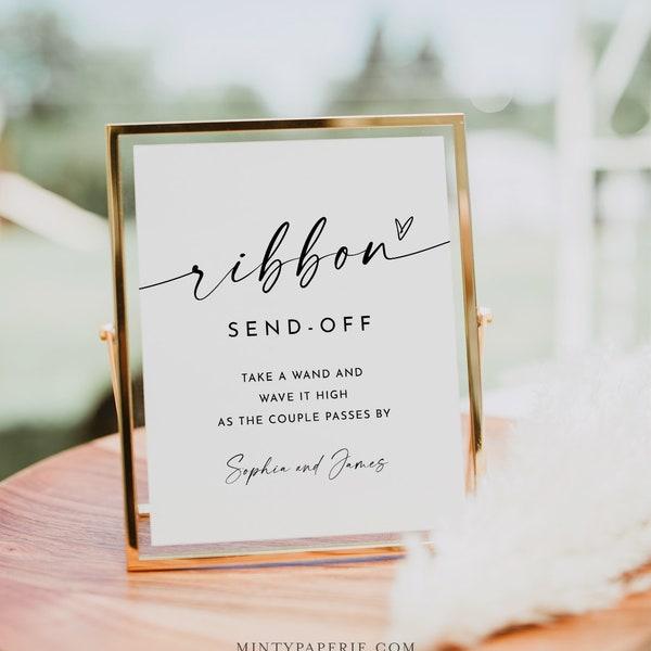 Ribbon Send Off Sign, Printable Minimalist Wedding Streamer, Wave a Wand, Editable Template, Instant Download, Templett, 8x10 #0034W-76S