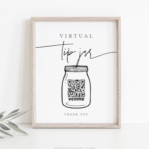 Virtual Tip Jar Sign, Tip Your Bartender, Venmo Tip Sign, Wedding Bar Tip, Cash App, Editable, Instant Download, Templett, 8x10 0009-81S image 2