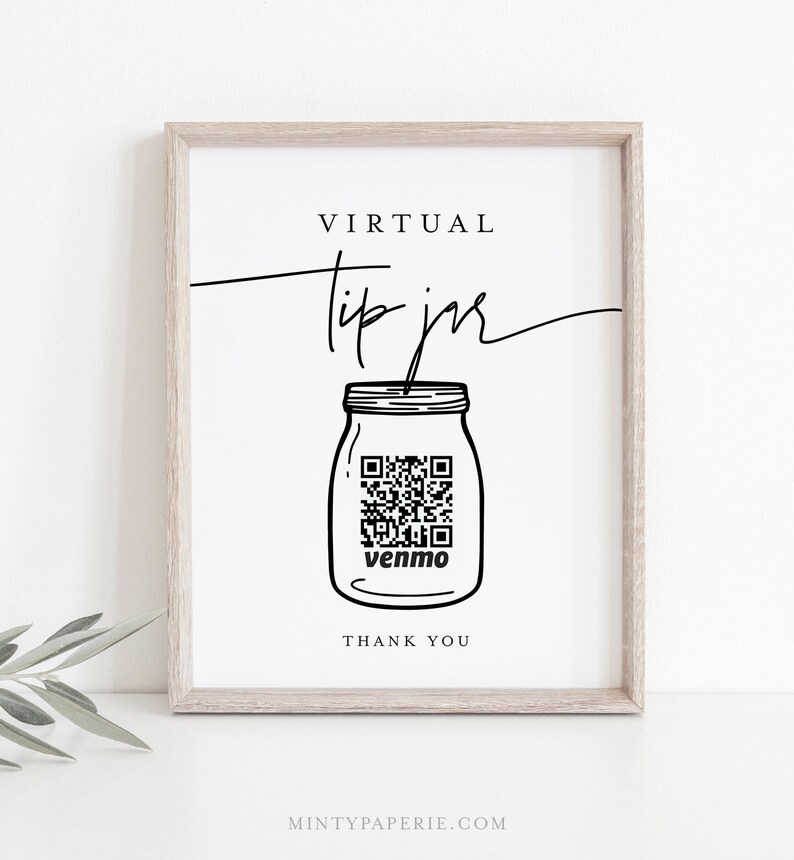 Virtual Tip Jar Sign, Tip Your Bartender, Venmo Tip Sign, Wedding Bar Tip, Cash App, Editable, Instant Download, Templett, 8x10 0009-81S image 2