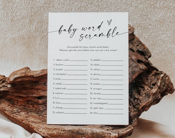 Baby Word Scramble Game, Printable Minimalist Baby Word Puzzle, Baby Shower Game, Gender Neutral, Editable Template, Instant #0034W-14BAG