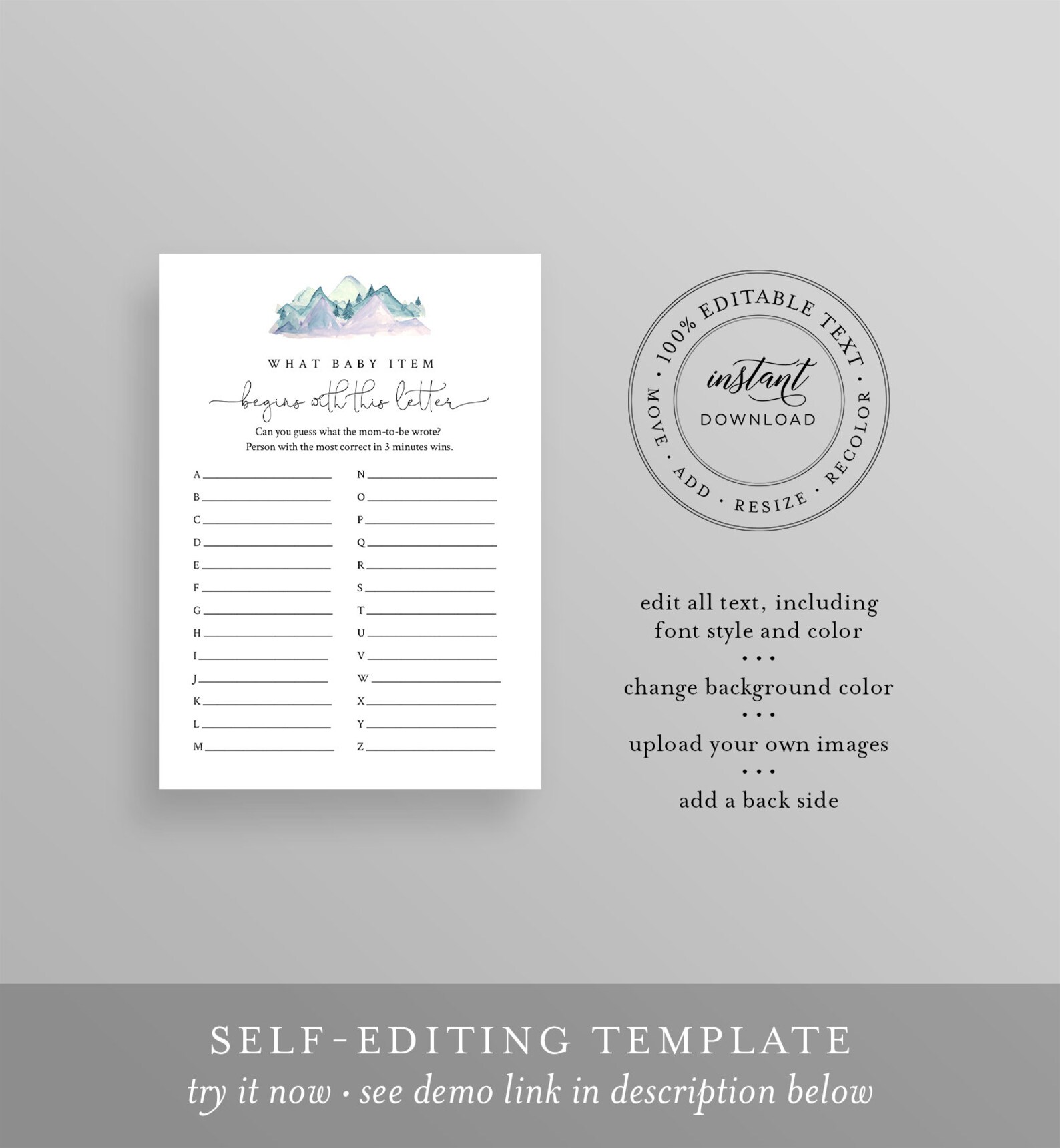 A to Z Baby Shower Game What Baby Item Game Rustic Pine Etsy